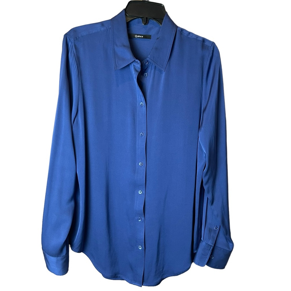 Quince Blue Washable Silk Blouse - Size Large